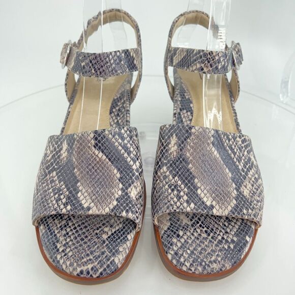 Earth Murano Haze Sandals Women' 9.5 Taupe Multi Snake Ankle Strap Block Heel - Picture 4 of 16